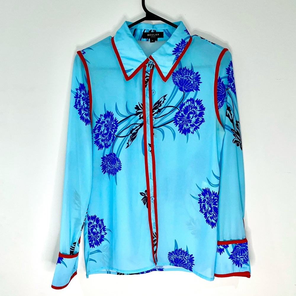 Floral Printed blouse with red piping detail